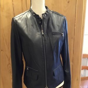 Ecru black leather jacket